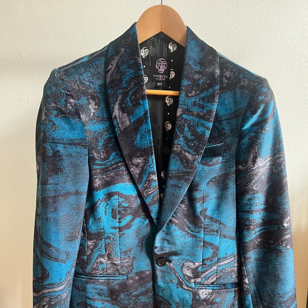 Twisted Tailor | Marbled Blue Black Blazer | 36R | LIKE NEW